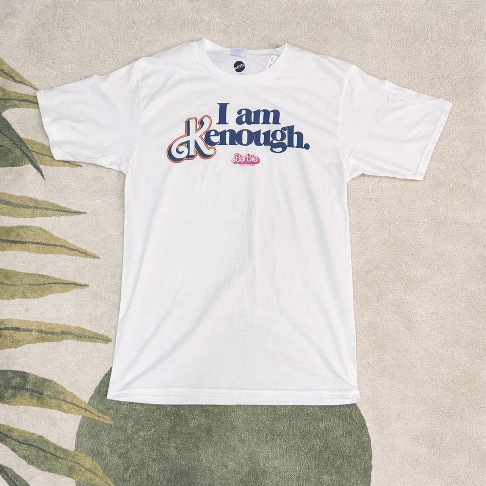 Barbie White Short-Sleeve Tee with Navy and Pink Retro Script